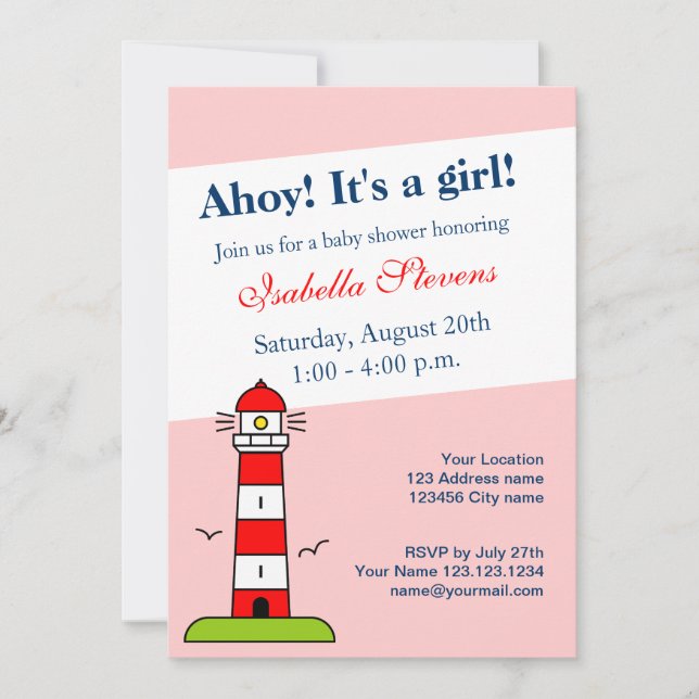 Invitations nautiques de douches pour bébés| phare (Devant)