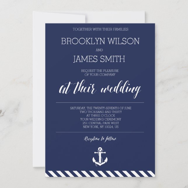 Invitations Nautiques De Mariage Avec Des Grandes  (Devant)