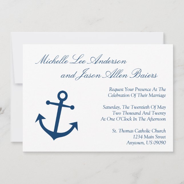 Invitations nautiques de mariage d'Ancre de bateau (Devant)