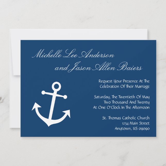 Invitations nautiques de mariage d'Ancre de bateau (Devant)