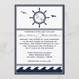 Invitations nautiques de mariage de bleu marine et
