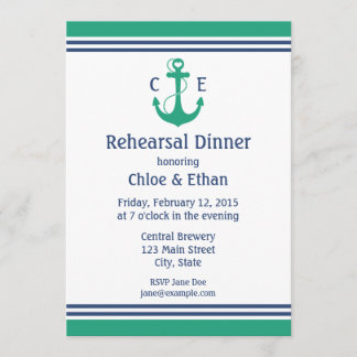 Invitations nautiques vertes de dîner de