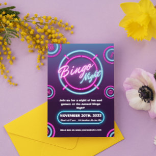 Invitations nocturnes de Bingo moderne violet et b