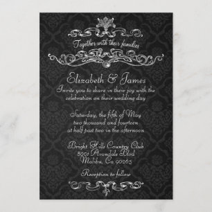 Invitations noires de luxe simples de mariage