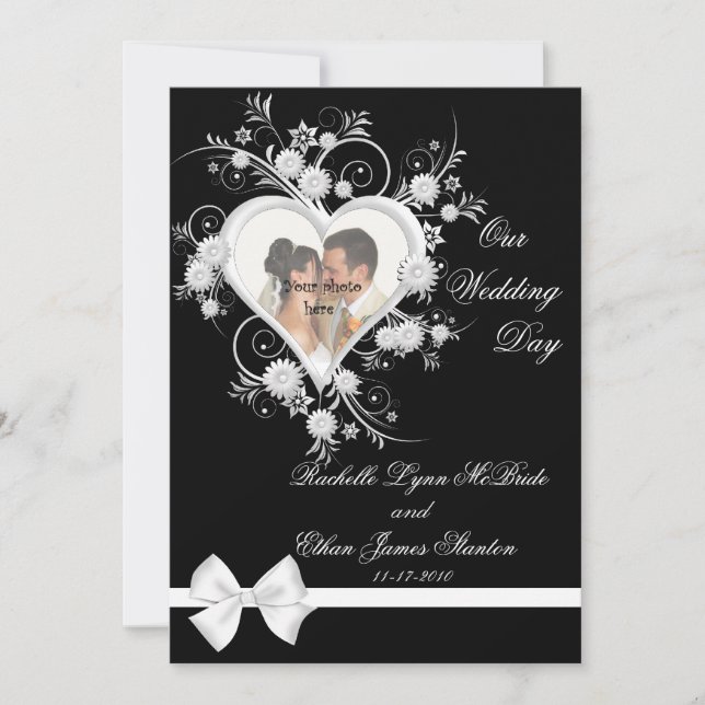 Invitations noires et blanches 5x7 de photo de (Devant)