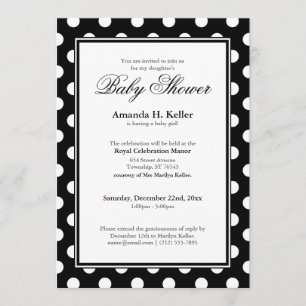 Invitations noires et blanches de baby shower de