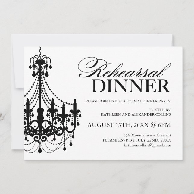Invitations noires et blanches de dîner de (Devant)