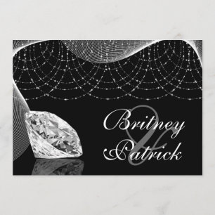Invitations noires et blanches de noces de diamant