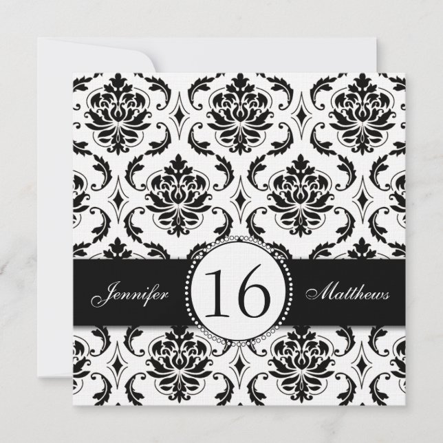 Invitations noires et blanches de sweet sixteen de (Devant)