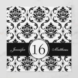 Invitations noires et blanches de sweet sixteen de