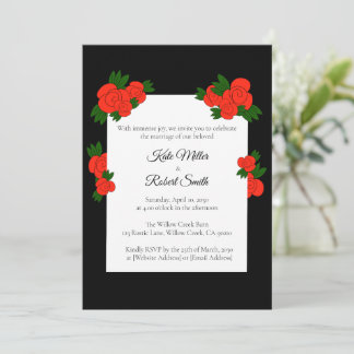 Invitations noires et Roses de mariage avec RSVP