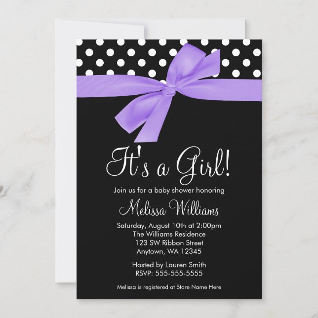 Invitations noires pourpres de baby shower de (Devant)