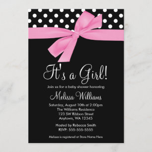 Invitations noires roses de baby shower de point