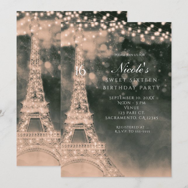 Invitations Nuit à Paris Tour Eiffel & Lumières (Devant / Derrière)