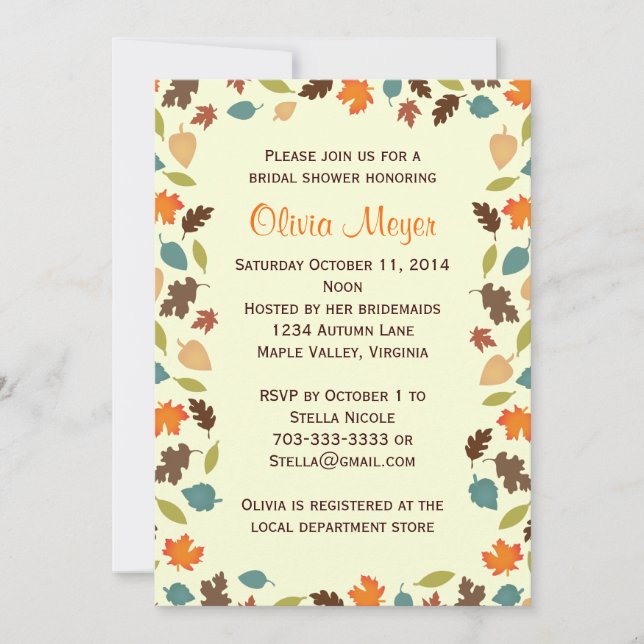 Invitations nuptiales de wedding shower de feuille (Devant)
