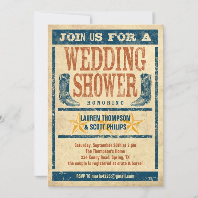 Invitations occidentales de wedding shower (Devant)