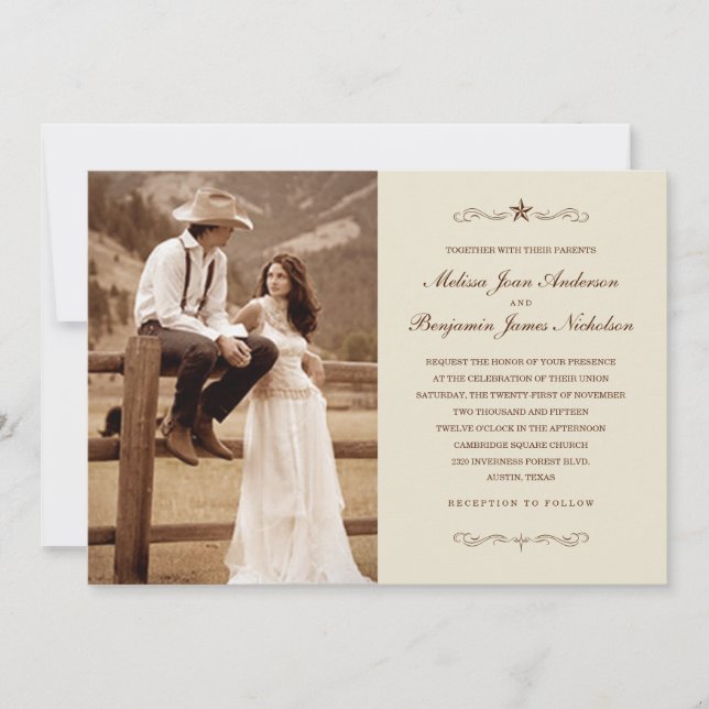 Invitations occidentales vintages de mariage de (Devant)