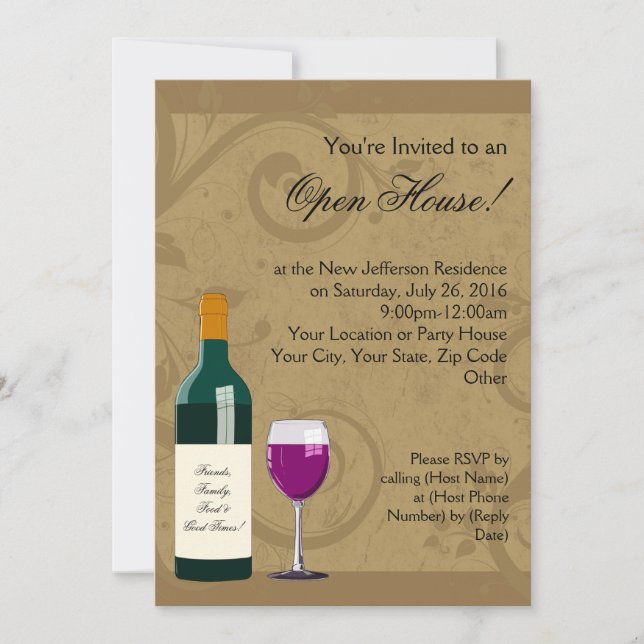Invitations Open House, Thème Vin (Devant)