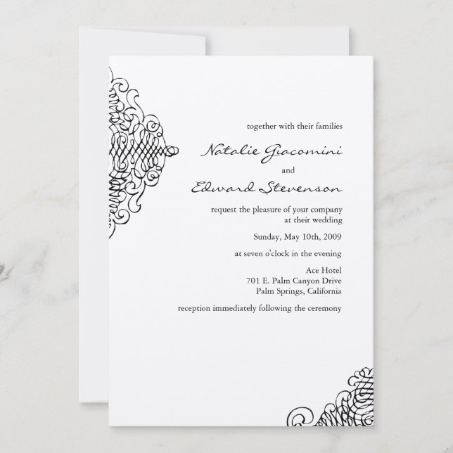 Invitations ornementales en noir et ivoire (Devant)