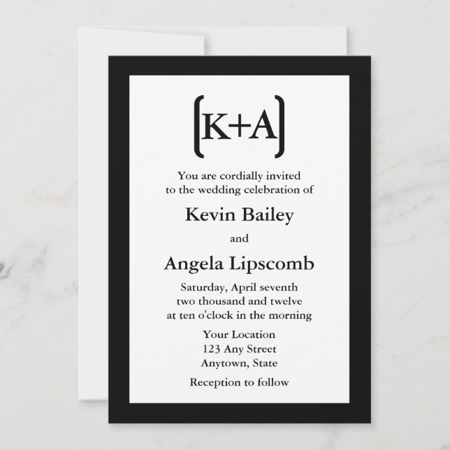 Invitations ou annonces de mariage noir moderne (Devant)