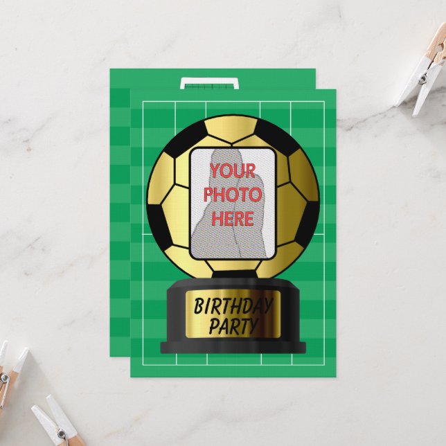 Invitations personnalisables à billes de football  (Devant/Arrière en situation)