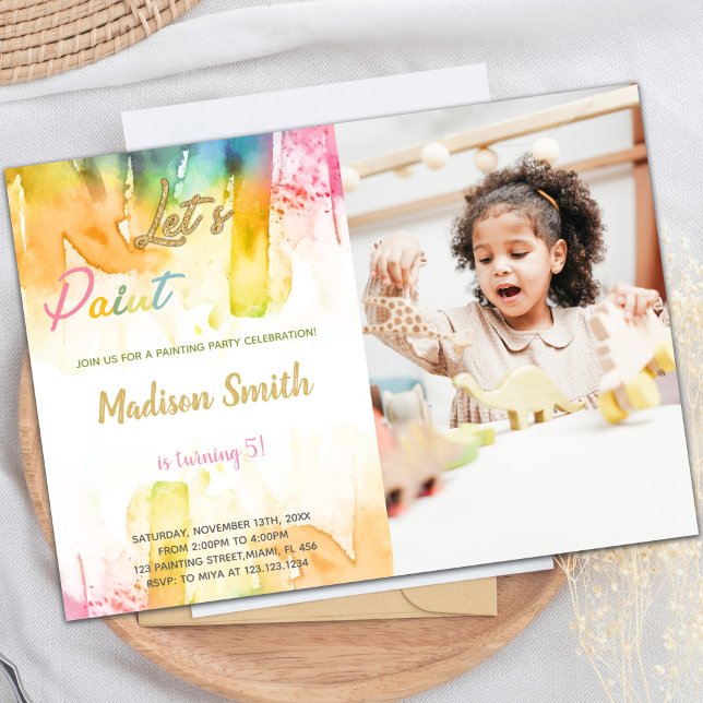 Invitations personnalisables de parties artistique (Let's Paint Birthday Invitations with photo)