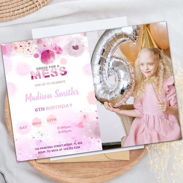 Invitations personnalisables de parties d'art pour (Dress for mess Paint Birthday Invitations w photo)