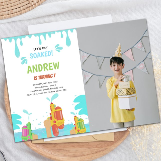 Invitations personnalisables pour les enfants (Orange Water Gun Birthday Invitations w photo)