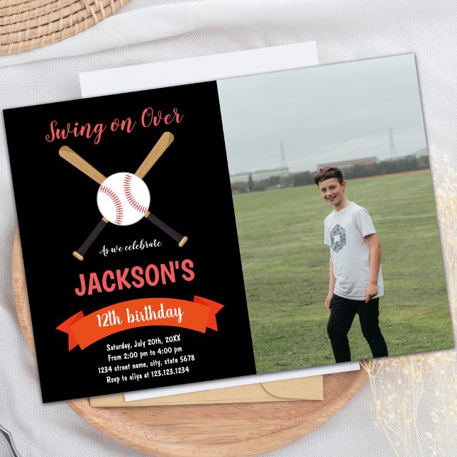 Invitations personnalisables pour les enfants (Red Baseball Birthday Invitations with photo)