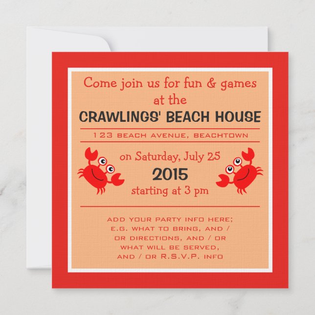 Invitations personnalisées de Happy Crab (Dos)
