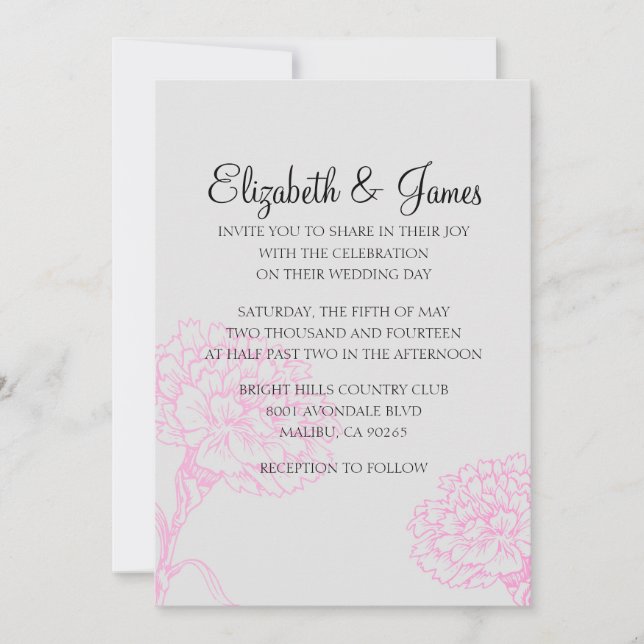 Invitations personnalisées de mariage rose et noir (Devant)
