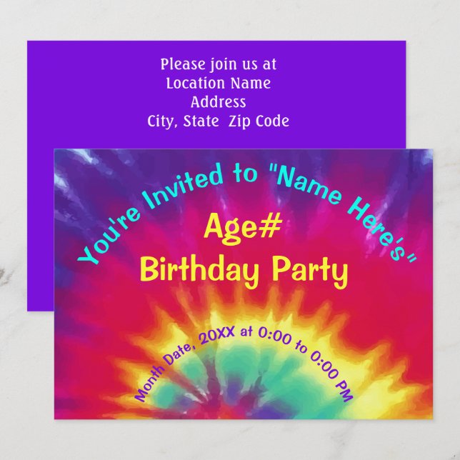Invitations personnalisées de teinture à tarte, An (Devant / Derrière)