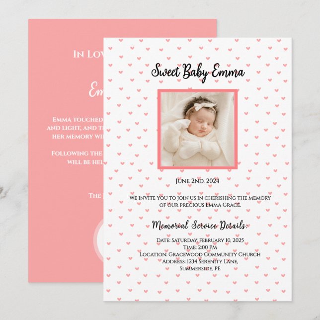 Invitations personnalisées du service commémoratif (Devant / Derrière)
