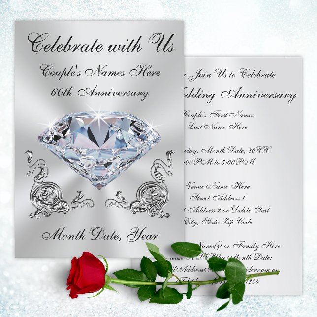Invitations personnalisées pour le 60e anniversair (Personalized 60th Anniversary Invitations. Diamond wedding anniversary invitations for parents or ?)