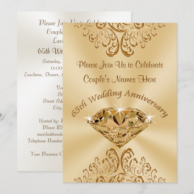 Invitations personnalisées pour le 65e anniversair (Devant / Derrière)