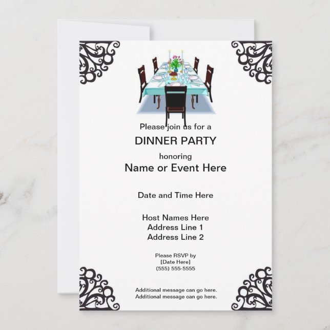 Invitations personnalisées pour le dîner (Devant)