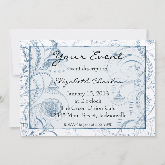 Invitations personnalisés Blue French Toile Versio (Devant)