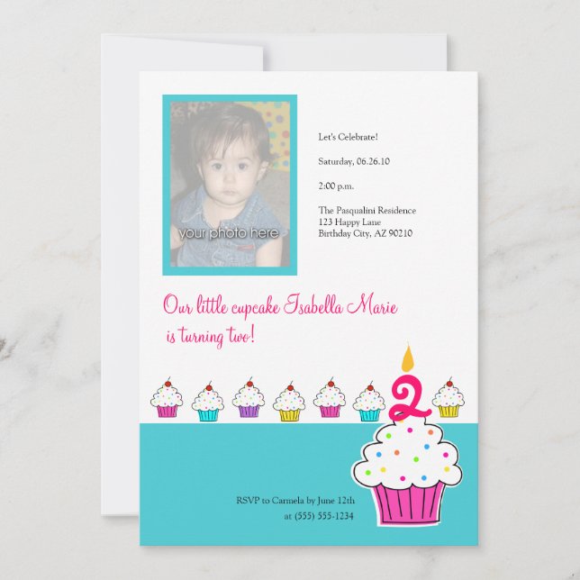 Invitations photo Cupcake, fête d'anniversaire (Devant)