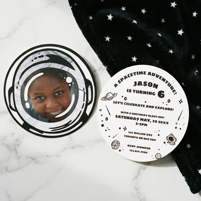 Invitations photo d'anniversaire de l'astronaute s (Outer Space Astronaut Birthday Photo Invitations)