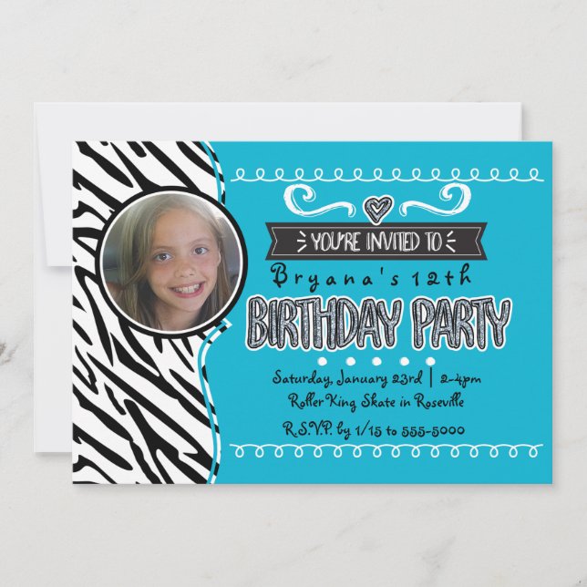 Invitations photo d'anniversaire pour filles turqu (Devant)