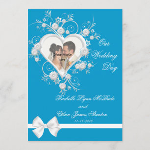 Invitations photo de Mariage de Coeur Turquoise et