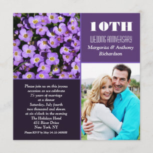 Invitations photo florale moderne 10e anniversaire
