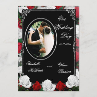Invitations photo Mariages White & Red Roses 5x7