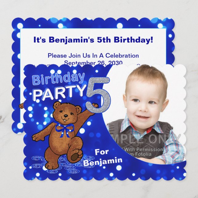 Invitations photo personnalisées de la 5e fête des (Devant / Derrière)