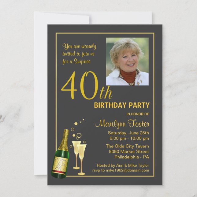 Invitations photo personnalisées pour le 40e anniv (Devant)