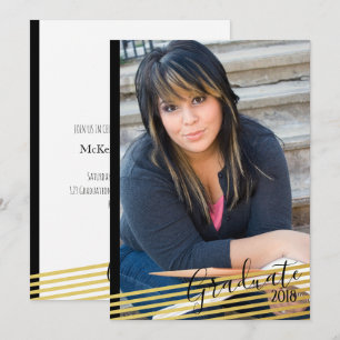 Invitations photo pour diplômés Black & Gold