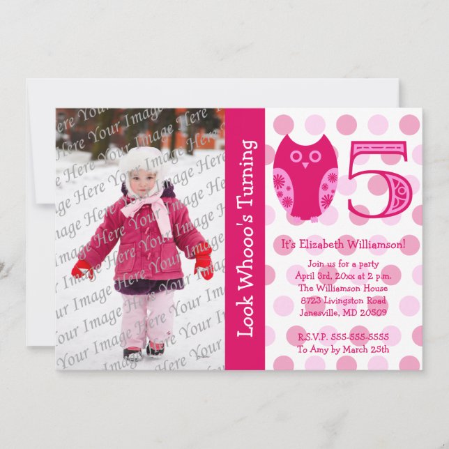 Invitations photo pour le 5e anniversaire du Pink  (Devant)