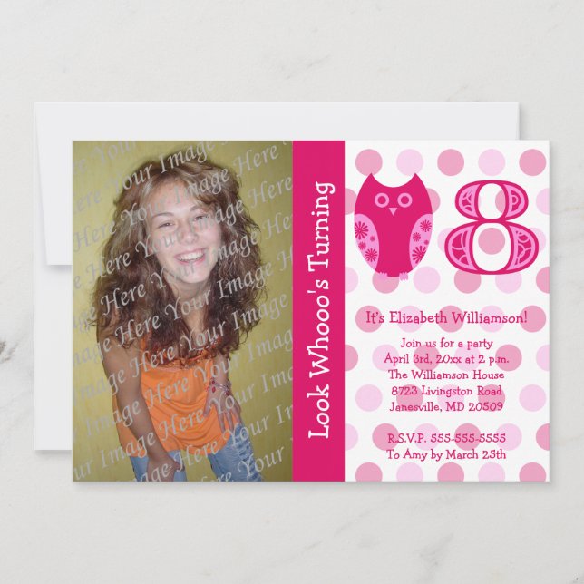 Invitations photo pour le 8e anniversaire du Pink  (Devant)