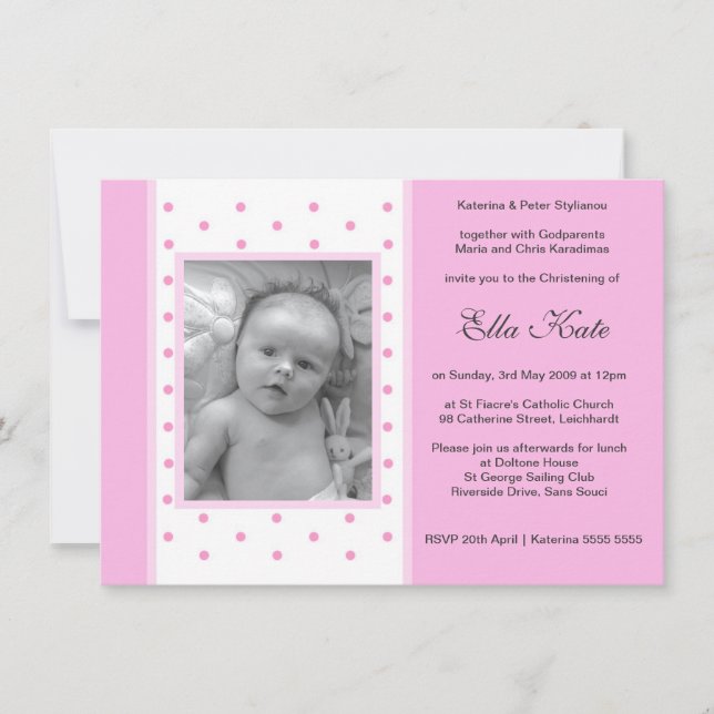 Invitations Pink Polka Dot Christening (Devant)