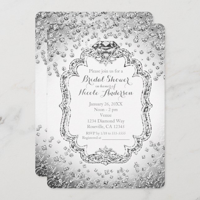 Invitations Platinum blanc argenté diamant (Devant / Derrière)